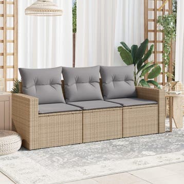 vidaXL 3-delige Loungeset met kussens poly rattan beige, Tuin en Terras, Tuinsets en Loungesets, Verzenden, Nieuw, Loungeset