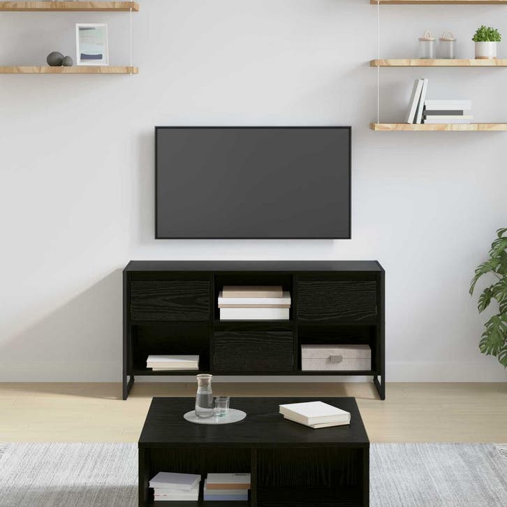vidaXL TV-kast met lade Zwart Eiken 100 x 36 x 49,5 cm, Huis en Inrichting, Kasten | Televisiemeubels, Nieuw, Minder dan 50 cm