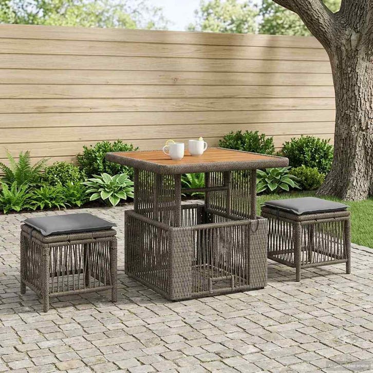 vidaXL Tuin eettafelset 3 pcs Grijs en Donkergrijs poly, Tuin en Terras, Tuinsets en Loungesets, Nieuw, 3 zitplaatsen, Rotan, Verzenden