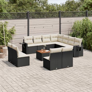 vidaXL 12-delige Loungeset met kussens poly rattan zwart, Verzenden, Nieuw, Loungeset