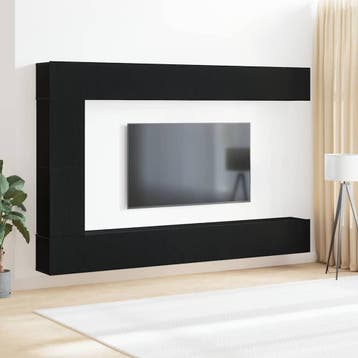 vidaXL TV Cabinet Set 9 st Zwart Eiken, Huis en Inrichting, Minder dan 50 cm, Verzenden, 100 tot 150 cm, Nieuw