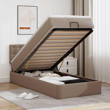 vidaXL Ottomaanse bed met matras 80x200cm kunstleer, Overige materialen, Eenpersoons, Bruin, Verzenden