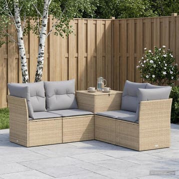 vidaXL Bankstel 5 st Beige en Licht Grijs Poly Rattan en, Verzenden, Nieuw