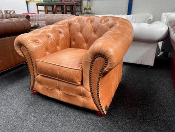 Chesterfield Maarssen Golden Oak Leren Chesterfield Fauteuil, Ophalen, Zo goed als nieuw, Leer, Chesterfield