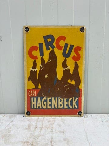 Circus Carl Hagenbeck – emaille reclamebord met zeeleeuwen -