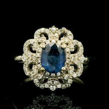 Saffier - Zilver, S925 Sterling Zilveren Saffier Ring - Ring, Nieuw