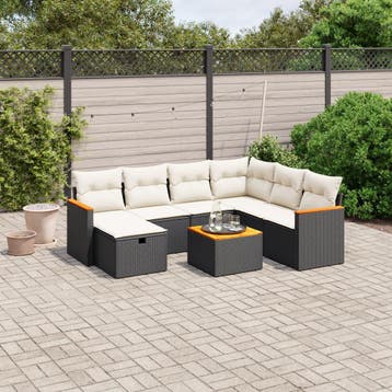 vidaXL 8-delige Loungeset met kussens poly rattan zwart, Verzenden, Nieuw, Loungeset