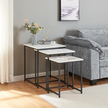 Bijzettafel Trollhättan set van 3 zwart en marmer wit [en.ca, Verzenden, Nieuw