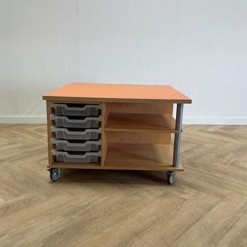 Klassehout verrijdbare schoolkast + 10 lades (hxbxd), Huis en Inrichting, Ophalen of Verzenden, Gebruikt