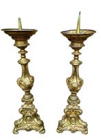 Kandelaar (2) - Verguld messing - Altaar-kerk kaarsenhouder, Antiek en Kunst