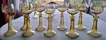 Wijnglas (9) - Kristal - Spiraalvoet, Antiek en Kunst, Antiek | Glas en Kristal