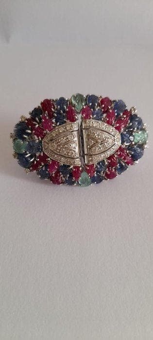 Broche - 18 karaat Witgoud Diamant (Natuurlijk) - Gemengde, Sieraden, Tassen en Uiterlijk, Antieke sieraden