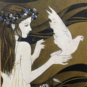 Yves Ganne (1931-2019) - La Jeune Fille à la colombe (vendu, Antiek en Kunst