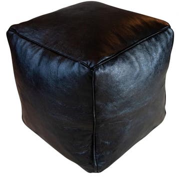Vierkante Poef Leder - Zwart, Huis en Inrichting, Verzenden, Nieuw