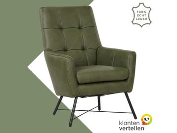 Leren fauteuil Proud - Granada Moss (olijf/groen), Nieuw, Ophalen of Verzenden, 75 tot 100 cm, Industrieel, Modern