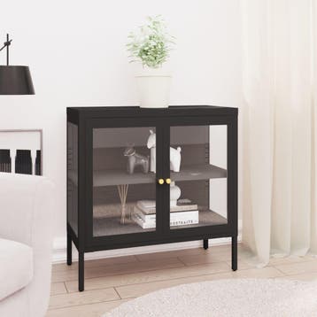 vidaXL Dressoir 70x35x70 cm staal en glas zwart, Verzenden, Nieuw, 50 tot 100 cm, Metaal