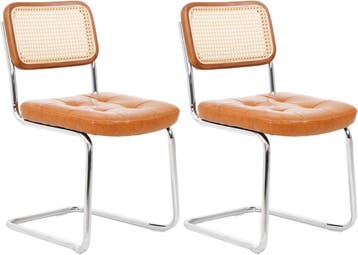 Eetkamerstoelen - Set van 2 - Metaal / Rotan - Bruin, Verzenden, Zo goed als nieuw