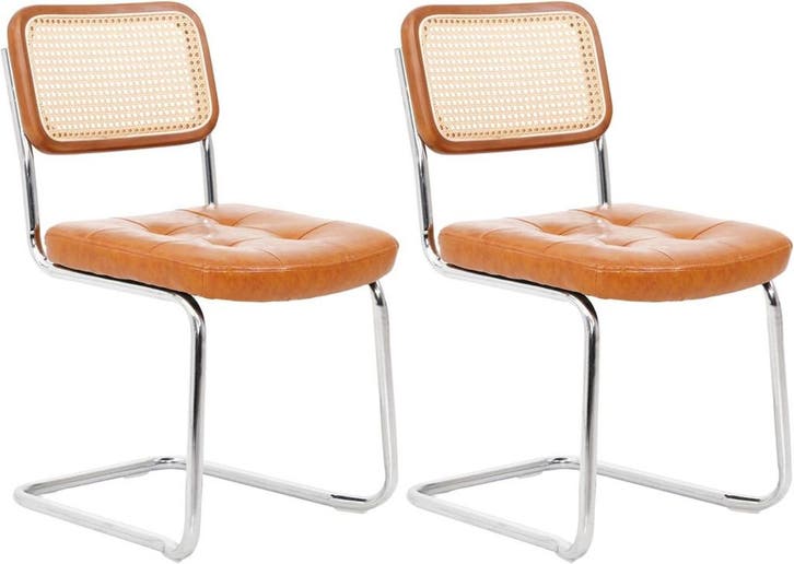 Eetkamerstoelen - Set van 2 - Metaal / Rotan - Bruin, Huis en Inrichting, Stoelen, Zo goed als nieuw, Verzenden