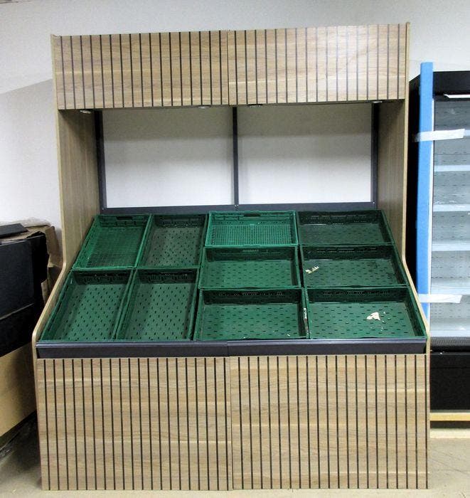 Groente stelling met spiegel en houten afwerking, B207,5 x, Zakelijke goederen, Kantoor en Winkelinrichting | Winkel en Inventaris