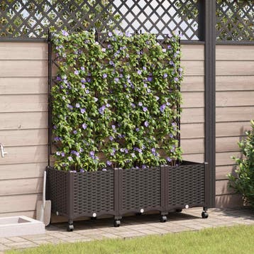 vidaXL Tuinplantbak met schutting en wielen 3 st Bruin PP, Tuin en Terras, Verzenden, Nieuw, Minder dan 60 cm, 60 cm of meer