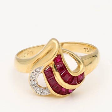 Ring - 18 karaat Geel goud Robijn - Diamant, Nieuw