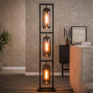*WOONWINKEL* Vloerlamp 3L Metaal En Rookglas, Verzenden, Nieuw