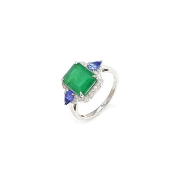 Verlovingsring - 14 karaat Witgoud - 4.19ct. tw. Smaragd -
