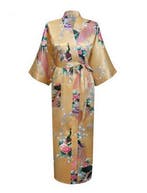 KIMU® Kimono Goud 3/4 XL-XXL Yukata Satijn Onder de Knie Dri, Ophalen of Verzenden, Nieuw, Maat 46/48 (XL) of groter, Carnaval