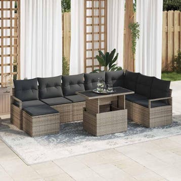 vidaXL Tuin Sofa Set 9 st Grijs Poly riet, Verzenden, Nieuw, Meer dan 8 zitplaatsen