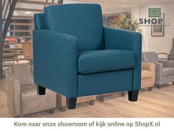 Leren fauteuil Smart - Toledo Turquoise (blauw) - Poten, Nieuw, Ophalen of Verzenden, Bohemian, Eigentijds, Modern, Retro, 50 tot 75 cm