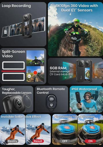 FOSSIBOT FC360 8K Actiecamera met IP68 Waterdichtheid en Inv, Verzenden, Nieuw