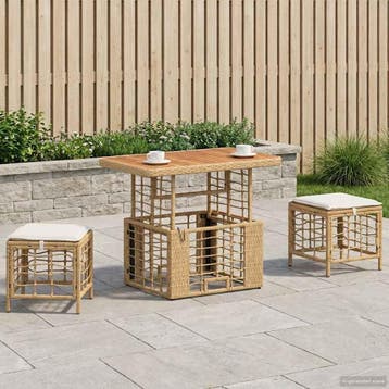 vidaXL Tuin eettafelset 3 st Natuur en Wit Poly Riet en, Tuin en Terras, Verzenden, Nieuw, Rotan, 3 zitplaatsen