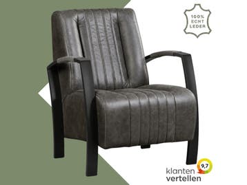 Leren fauteuil Glamour - Vintage Grey (grijs), Huis en Inrichting, Nieuw, Ophalen of Verzenden, 50 tot 75 cm, Industrieel, Modern, Retro