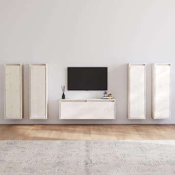 vidaXL Tv-meubelen 5 st massief grenenhout wit, 100 tot 150 cm, Verzenden, Nieuw, Minder dan 100 cm