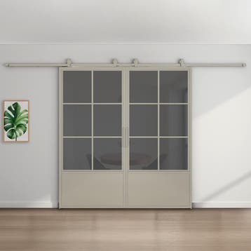 Dubbele stalen schuifdeur Kiezelgrijs 6 Vlaks met kickplate, Nieuw, Metaal, 75 tot 150 cm, 150 tot 225 cm