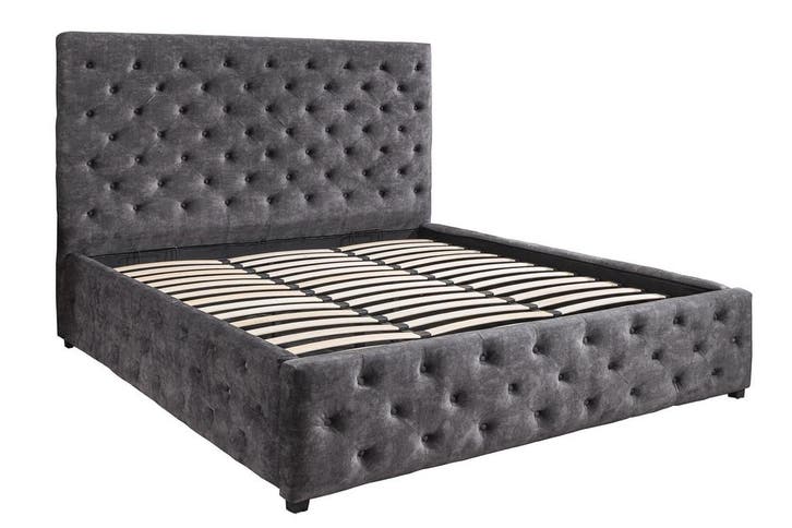 Bed PARIS 180x200cm Chesterfield-look, fluweelgrijs, met, Huis en Inrichting, Slaapkamer | Bedden, Ophalen of Verzenden