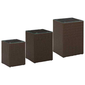 vidaXL 3-delige Bijzettafelset met glazen blad poly rattan, Huis en Inrichting, Tafels | Bijzettafels, Verzenden, Nieuw, 60 cm of meer