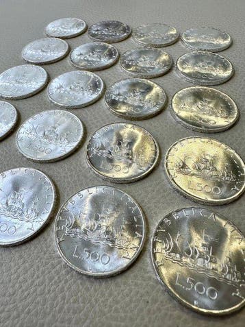 Italië. 500 Lire 1966 - 20 monete Caravelle argento FDC