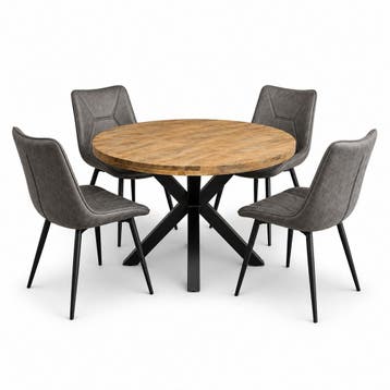 Lars Deal 115cm mango + 4x Houston antraciet, Huis en Inrichting, Stoelen, Ophalen of Verzenden, Nieuw