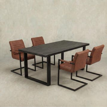 Mangohouten Eettafel Rechthoek Roy 280x120 cm Zwart (6cm), Verzenden, Nieuw, Industriële meubels, Rechthoekig