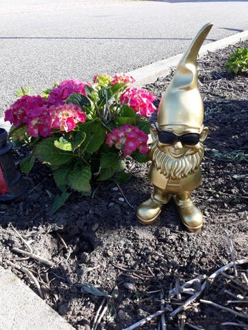 Tuinkabouter Goud met zwarte zonnebril groot deco 41cm, Ophalen of Verzenden, Nieuw, Kunststof, Tuinkabouter