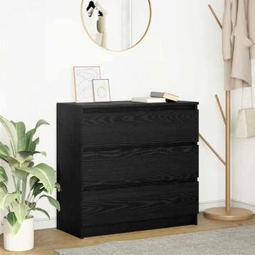 vidaXL Dressoir 80x35x76 cm spaanplaat zwart eikenkleurig, Verzenden, Nieuw, 50 tot 100 cm, 25 tot 50 cm