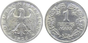 1926 Duitsland 1 Reichsmark 192 6d vz/stgl,+ sehr selten..., Verzenden
