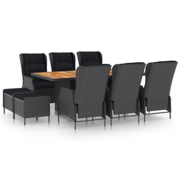 vidaXL 9-delige Tuinset met kussens poly rattan donkergrijs, Tuin en Terras, Tuinsets en Loungesets, Verzenden, Nieuw, 8 zitplaatsen