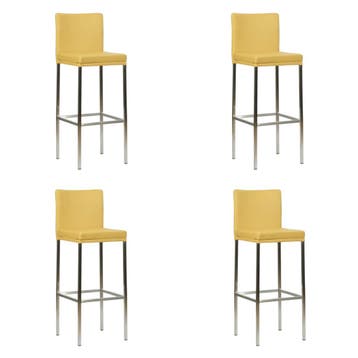 Set van 4 Leren barkrukken Break hoog - Toledo Lemon (geel), Huis en Inrichting, Barkrukken, Ophalen of Verzenden, Nieuw, Leer