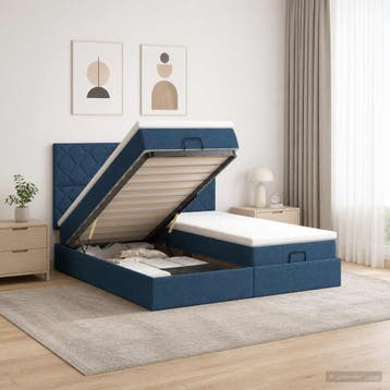 vidaXL Ottoman bed met matras met hoofdeinde 2 st Blauw Stof, Verzenden, Nieuw, Blauw