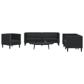 vidaXL 3-delige Loungeset Chesterfield-stijl kunstleer zwart, Verzenden, Nieuw, Vierpersoons of meer, Leer