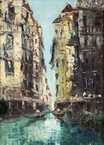 Venetian school (early XX) - View of Venice with canal and