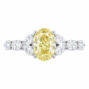 Ring - 14 karaat Witgoud - 2.96ct. tw. Geel Diamant (Fancy, Sieraden, Tassen en Uiterlijk, Nieuw