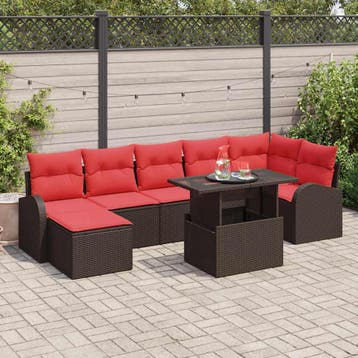 vidaXL Tuin Sofa Set 8 st Bruin Poly riet, Verzenden, Nieuw, Rotan, 8 zitplaatsen